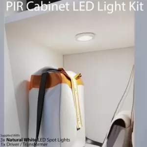 Image of 3x ALUMINIUM Ultra-Slim Round Under Cabinet Kitchen Light & Driver Kit - AUTO ON / OFF PIR - Natural White LED
