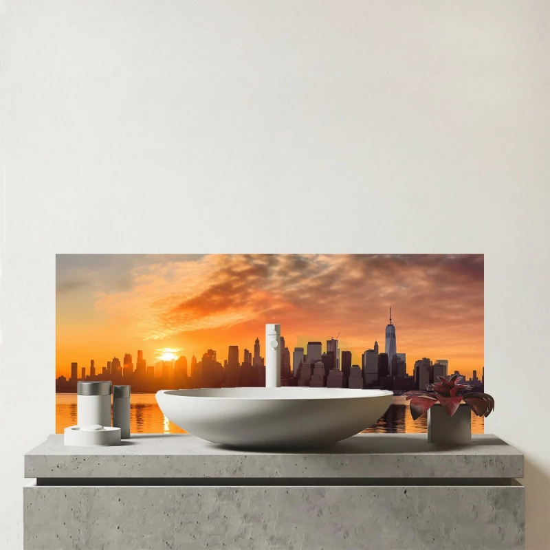 Image of Warren Reed - Designer New York At Sunrise Glass Bathroom Splashback Multicolor Unisex