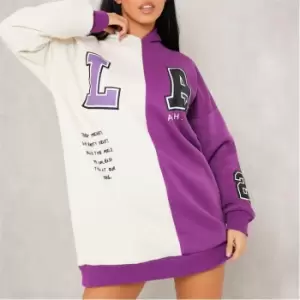 Image of I Saw It First Spliced LA Graphic Print Hoodie Dress - Purple