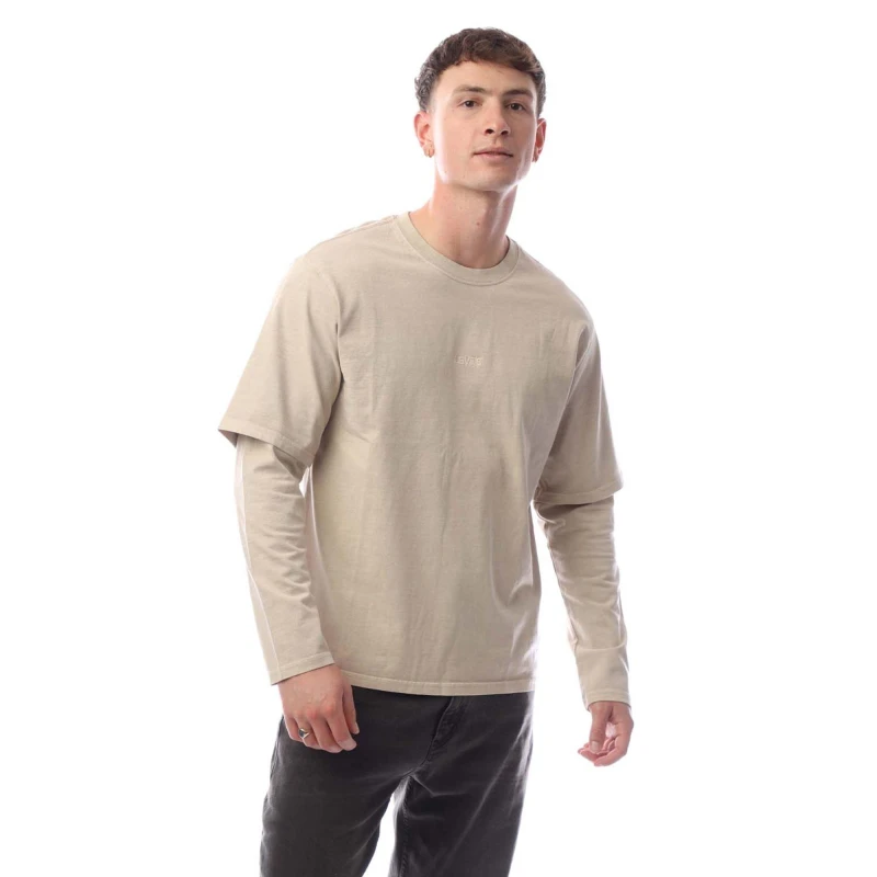 Image of Levis Mens Twofer Garment Dye Feather Long Sleeve T-Shirt G Dye Fthr Gray male L