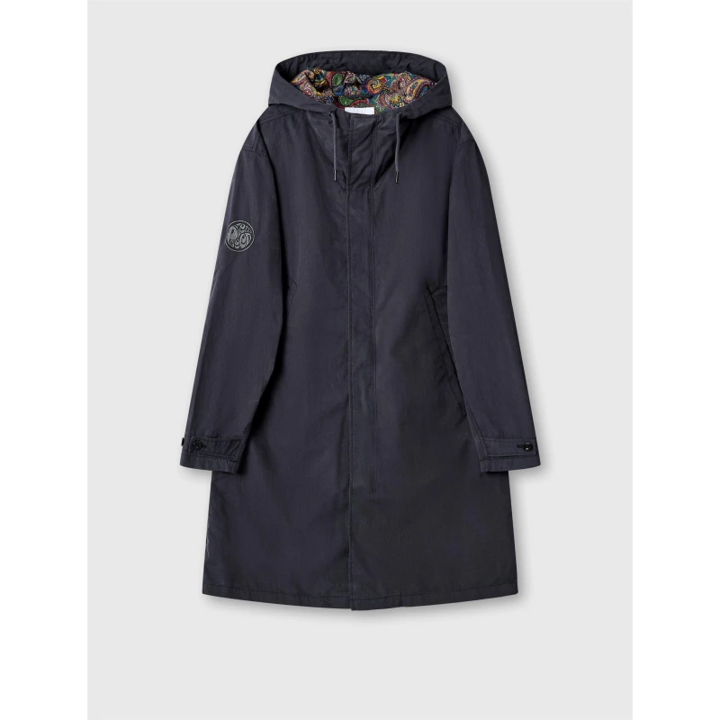 Image of Pretty Green Mens Feltham Military-Inspired Hooded Parka Black male Small