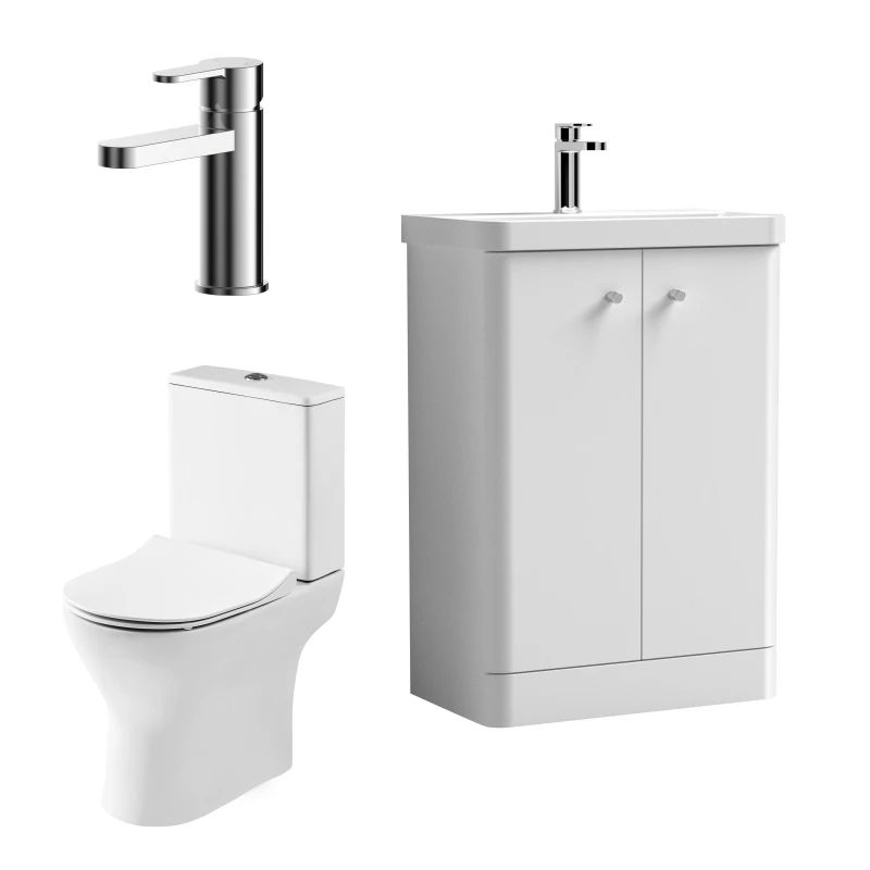 Image of Balterley Cloakroom Floor Standing Vanity Toilet and Tap Set Gloss White 600mm White