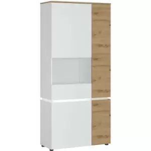 Image of Furniture To Go - Luci 4 door tall display cabinet lh (including LED lighting) in White and Oak - Artisan Oak/Alpine White