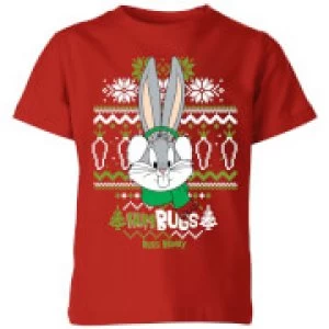 Image of Looney Tunes Bugs Bunny Knit Kids Christmas T-Shirt - Red - 7-8 Years