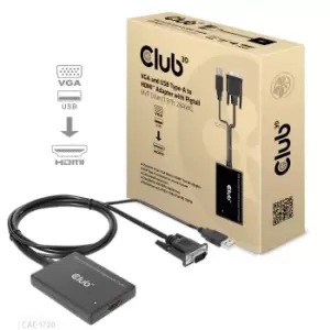 Image of CLUB3D VGA and USB Type-A to HDMI Adapter with Pigtail M/F...