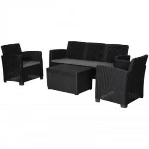 Image of Outsunny 5-Seater Outdoor Garden PP Rattan Effect Furniture Set w/ Cushion Black
