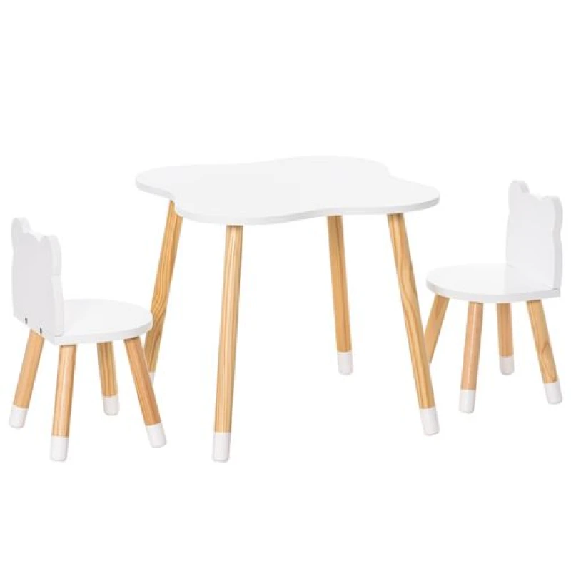 Image of HOMCOM 3 Piece Kids Table and Chair Set with 2 Bear-shaped Chairs, White 312-043