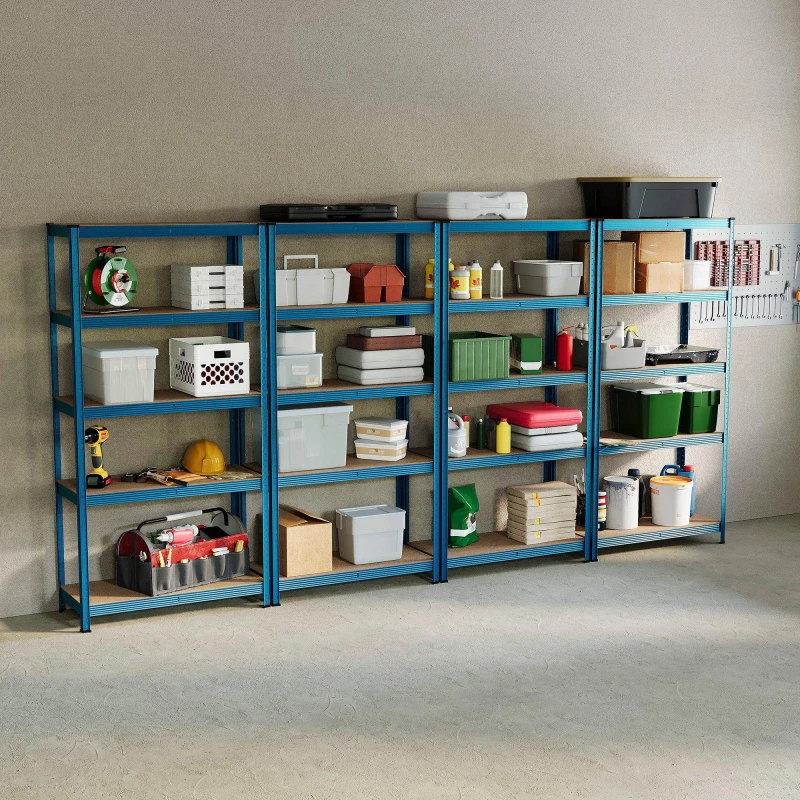 Image of Lassic 5 Tier Heavy Duty Large Garage Shelves - 4 Bay Blue unisex 5 Tier