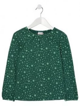 Image of Fatface Girls Long Sleeve Star Print T-Shirt - Dark Green