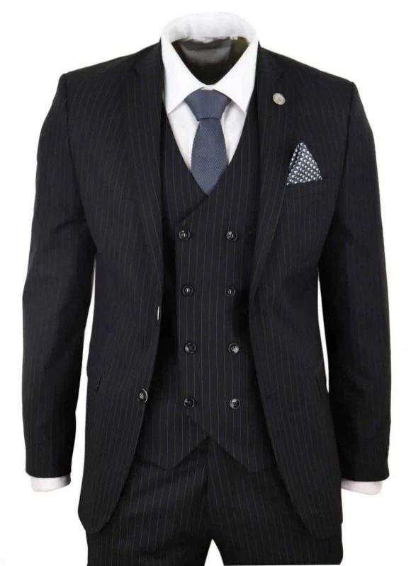 Image of Oliver Tweed 3 Piece Pinstripe Retro Suit True Black