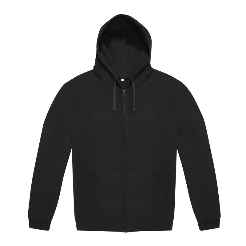 Image of B&C Mens Relaxed Fit Full Zip Hooded Sweatshirt with 2 Side Pockets in Black Size: XS Black Male XS