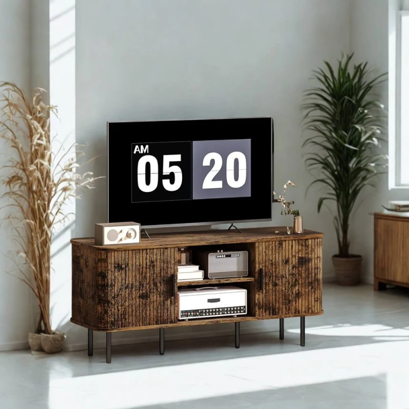 Image of FURNOS Industrial TV Stand Unit With Storage Cabinets Rustic in Brown Brown Unisex