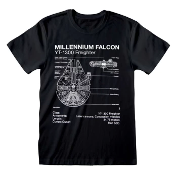 Image of Star Wars - Millenium Falcon Sketch Unisex Medium T-Shirt - Black