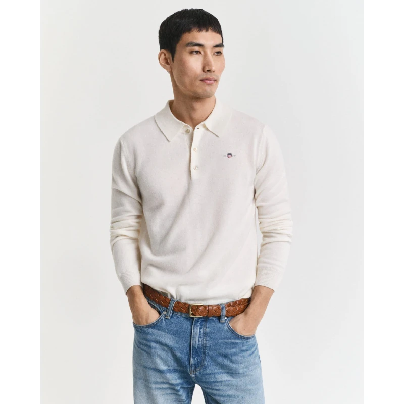 Image of Gant Superfine Lambswool Polo Shirt Cream male M