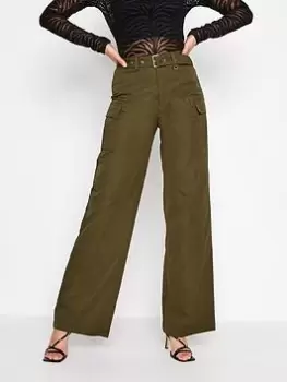 Image of Long Tall Sally Olive Belted Cargo Trouser, Green, Size 16, Women