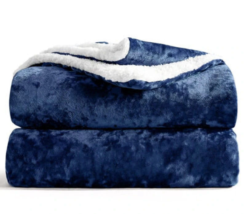 Image of Velosso Luxury Velvet Soft Sherpa Backed Throw Blanket - Cosy Durable For Sofa, Bed - High-Quality Plush Texture, 125Cm X 200Cm - Navy