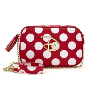 Image of Loungefly Red & White Polka Dot Disney Logo Cross Body Bag