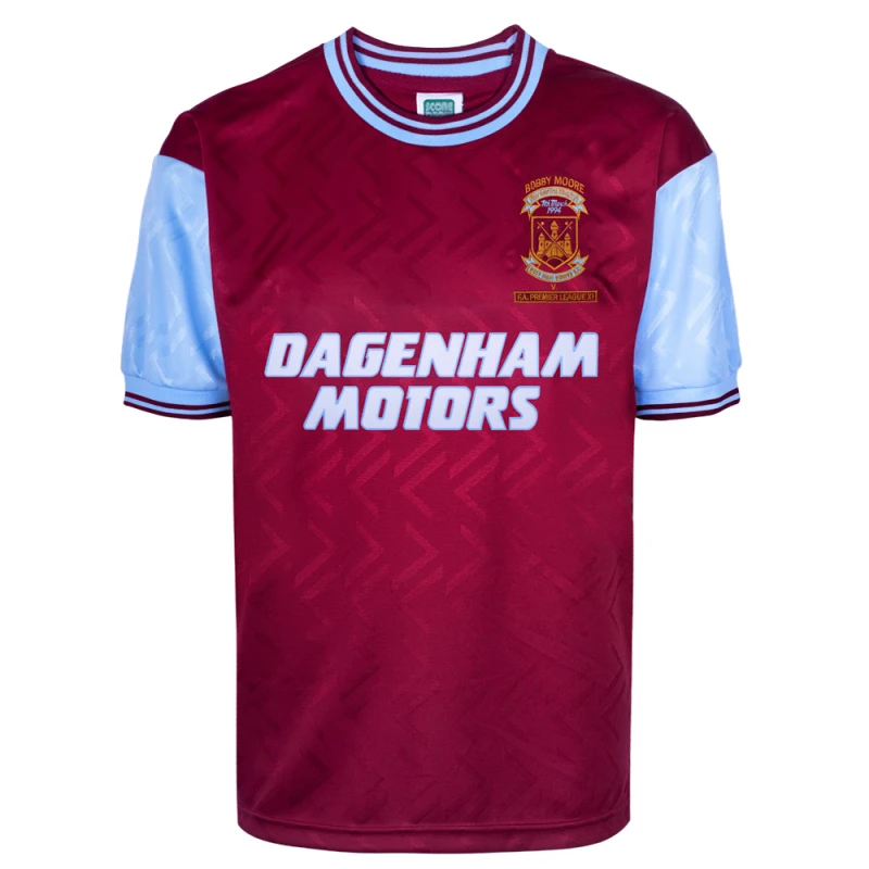 Image of Score Draw West Ham United 1994 No6 Retro Football Shirt WHAM94H6PYSS-M M Mens Sportswear
