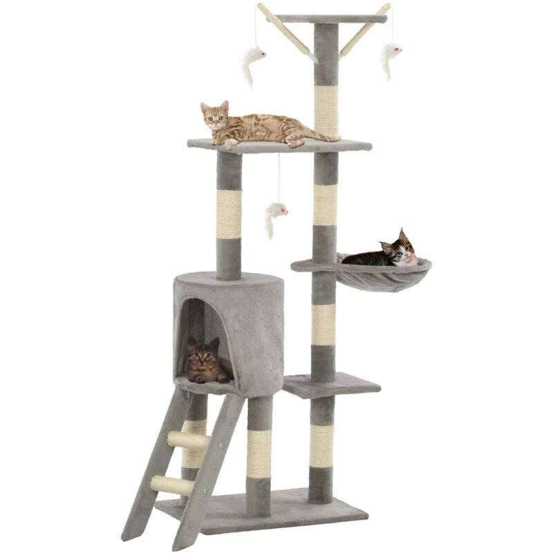 Image of VIDAXL Cat Tree with Sisal Scratching Posts 138cm Grey Vidaxl 8718475599784