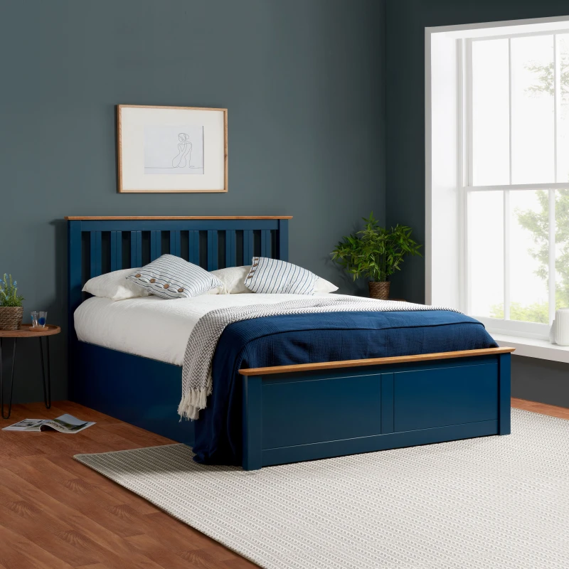 Image of Birlea Birlea Solid Wood Ottoman Storage Bed Frame Phoenix Gas Lift in Navy Size: Double Navy Double Unisex 5056206637927