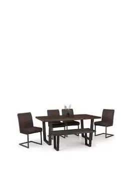 Image of Julian Bowen Brooklyn 180 Cm Dining Table + Bench + 4 Chairs - Dark Oak