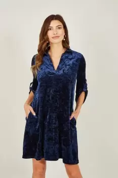 Image of Navy Velvet Tunic Dress With 3/4 Sleeves