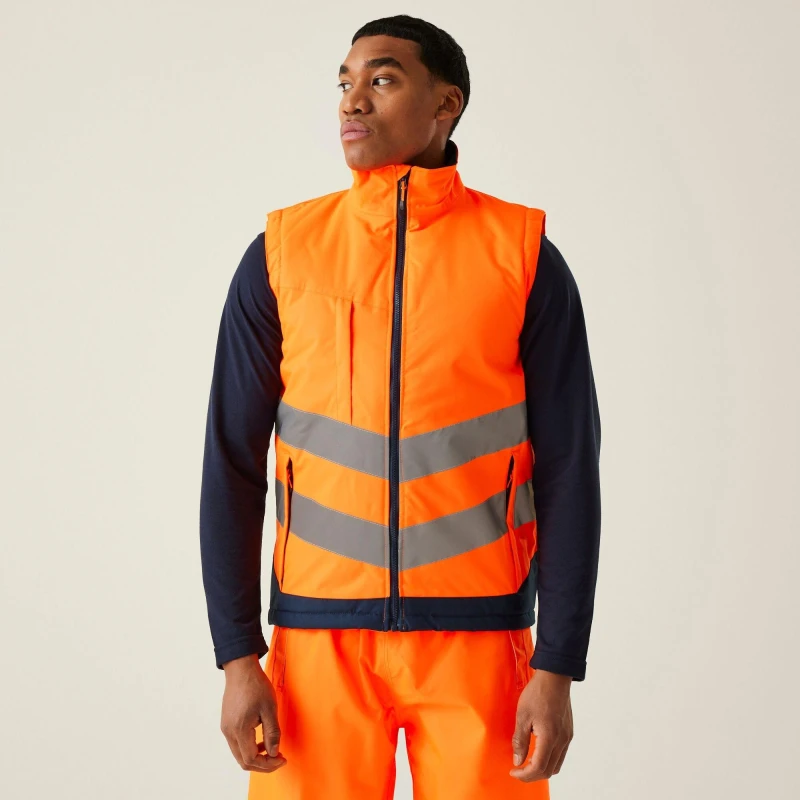 Image of Regatta Mens Hi-Vis Pro Insulated Reflective Bodywarmer Orange/Navy male S