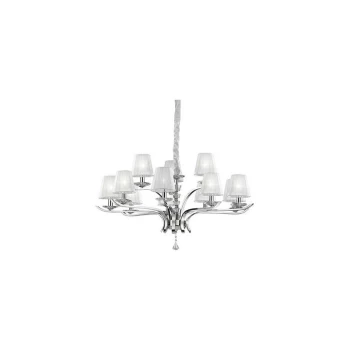 Image of Ideal Lux Pegaso - 12 Light Crystal Multi Arm Chandelier Chrome, White Finish, E14