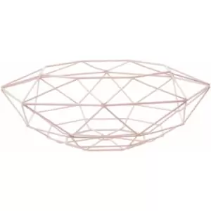 Image of Fruit Basket Polygon Shaped Baskets For Vegetable Storage In Kitchen With Rose Pink Finish Wire Frame Veg / Fruits Storage Rack 39 x 15 x 39