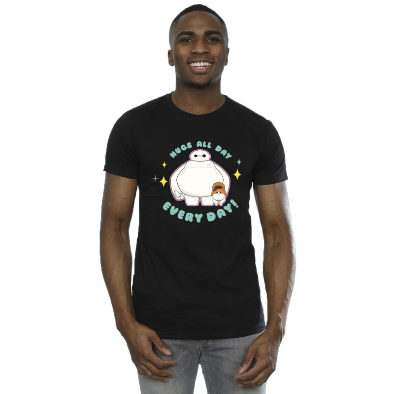 Image of Disney Men Big Hero 6 Baymax Hugs Everyday T-Shirt in Black Size: Small Black S Male 5059934898561