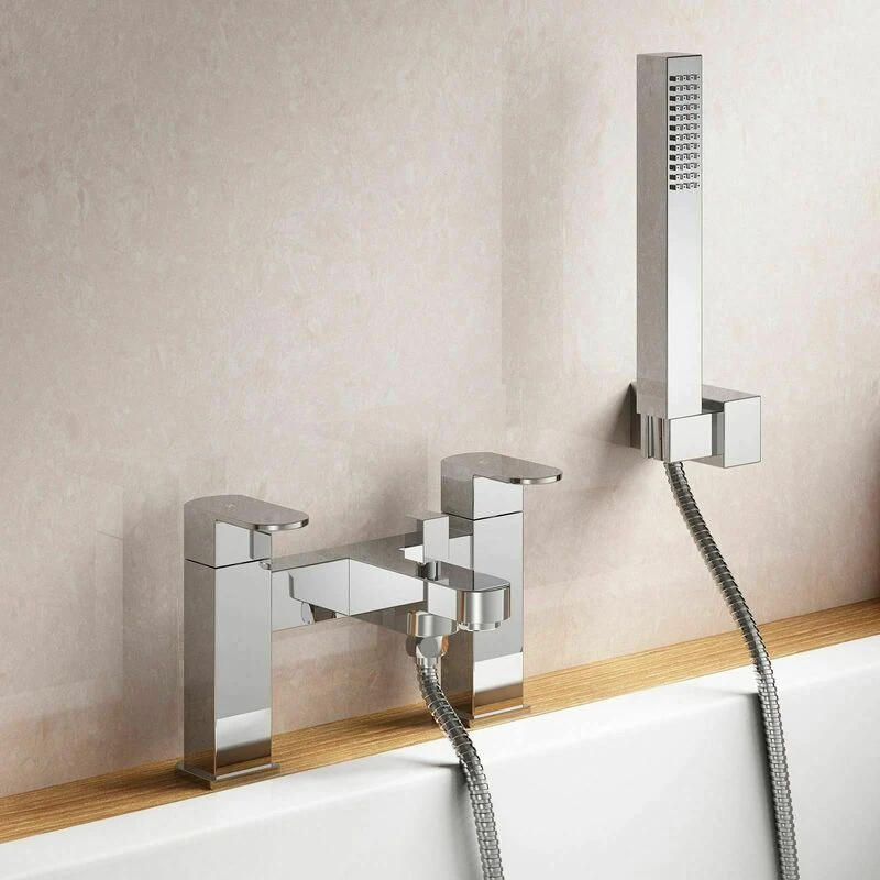 Image of NES HOME Nes Home - Modern Bathroom Bath Shower Twin Lever Mixer Taps with Hand Held Eclipse TAP10301