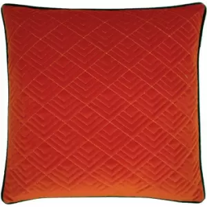 Image of Furn Deco Geometric Gold Stitch Quilted Cushion Cover, Rust/Emerald, 50 x 50 Cm