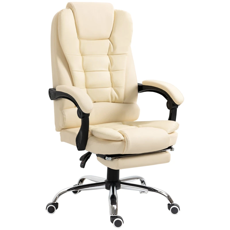 Image of HOMCOM Executive Office Chair - Recliner Computer Chair with Footrest - Cream TJ Hughes 5063603864245