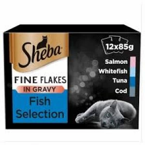 Image of Sheba Fine Flakes Fish Selection in Gravy Cat Food 12 x 85g