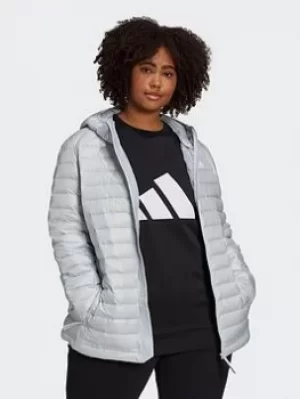 Image of adidas Varilite Down Hooded Insulation Jacket (plus Size), Blue, Size 2X, Women