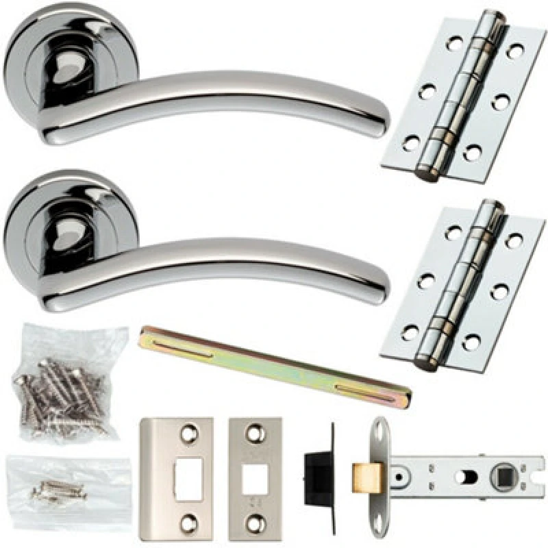Image of Loops Door Handle & Latch Pack Chrome Modern Arched Curved Bar Screwless Round Rose Multi
