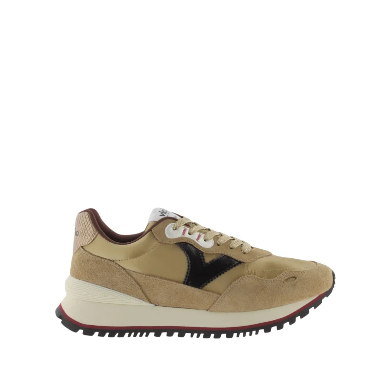 Image of Victoria Metallic nylon and split leather trainers For Her Victoria Viento Beige Female 37