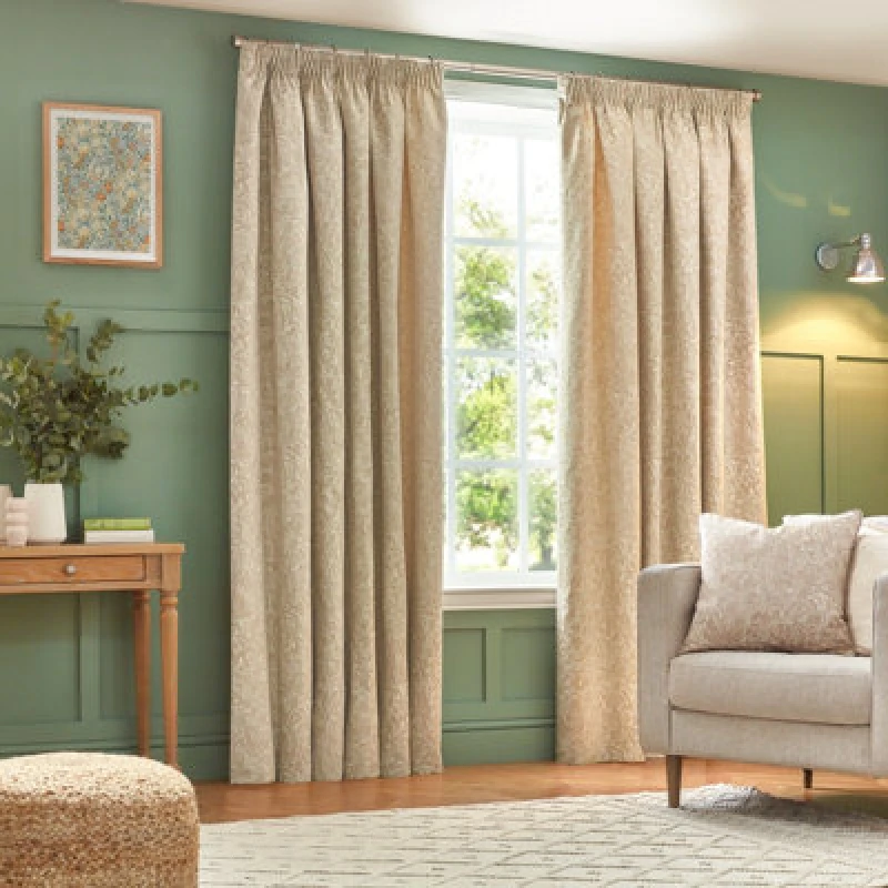 Image of Grantley Jacquard Pencil Pleat Curtains Natural, Natural / 229 x 229cm