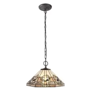 Image of 2 Light Downlighter Ceiling Pendant E27 With 40cm Tiffany Shade, White, Grey, Black, Clear Crystal, Aged Antique Brass - Luminosa Lighting
