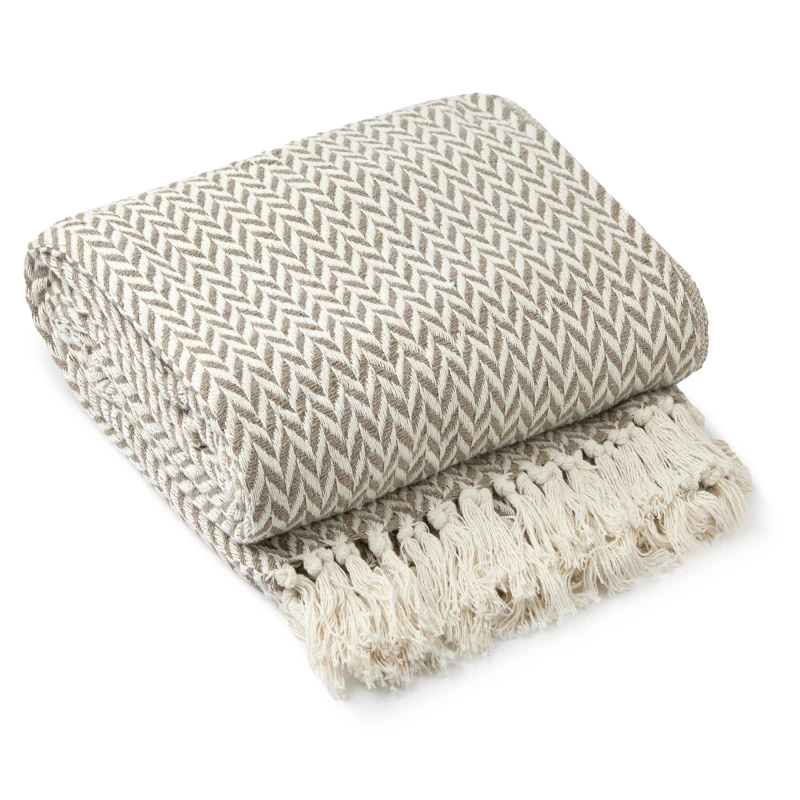 Image of Emma Barclay Throw Blanket Cotton Scandi Woven Cherokee Taupe unisex 229x254cm