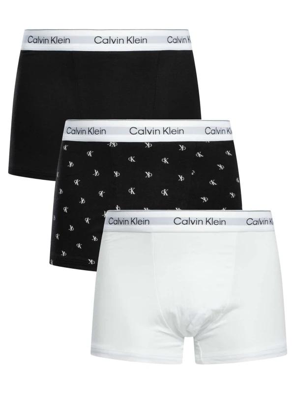 Image of Calvin Klein 3 Pack Relaxed Fit Trunks Black/Pattern/White S