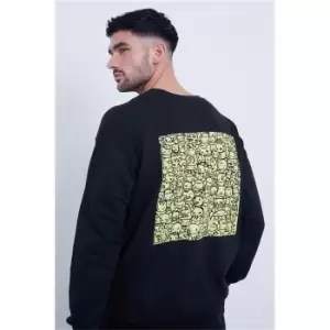 Image of I Saw It First Black Tot Cat Yellow Print Sweatshirt - Black