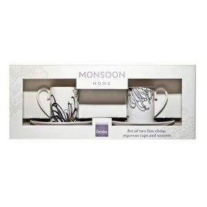 Image of Monsoon Chrysanthemum Espresso Cup Saucer Set of 2