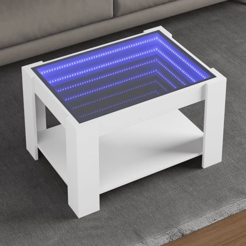 Image of vidaXL Coffee Table with LED White 73x53x45cm Engineered Wood, White 847546