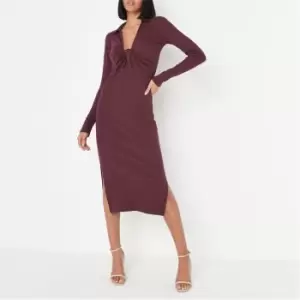 Image of Missguided Twist Front Collar Dress - Brown