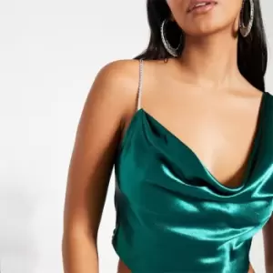 Image of I Saw It First Aysmetric Diamante Strap Cowl Neck Crop Top - Green