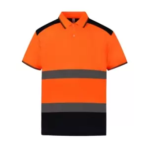 Image of Yoko Adults Unisex Two Tone Short Sleeve Polo Shirt (6XL) (Orange/Navy)