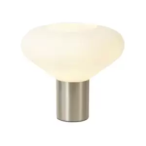 Image of Luminosa Lighting - Luminosa Wide Table Lamp, 1 x E27, Satin Nickel, Opal Glass