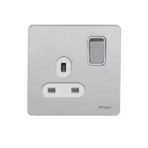 Image of Schneider USFP 13A Double Pole 1G Switched Socket White Insert Stainless Steel - GU3410DWSS