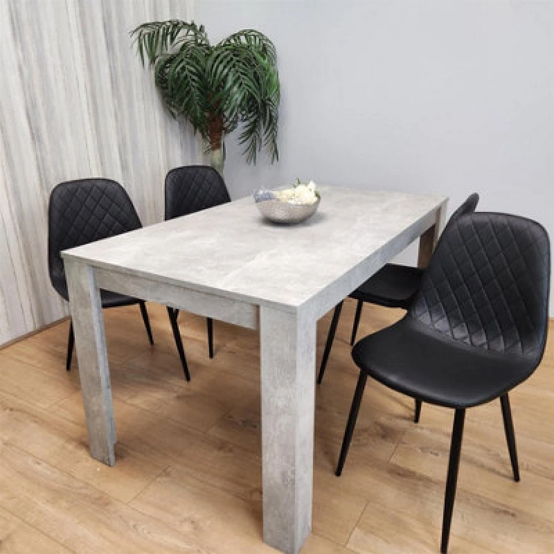 Image of KOSY KOALA KOSY KOALA Grey Wooded Dining Table with 4 Black Leather Chairs for Dining Room Grey One Size Unisex 5060711589466